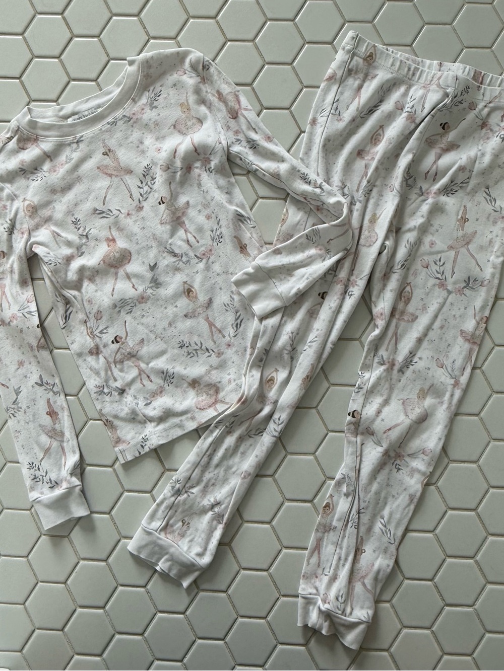 Pottery Barn Kids White and Light Pink Ballerina Print Pajama Set
